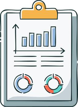 portapapeles con creciente bar grafico y tarta cartas informes Progreso y financiero datos vector
