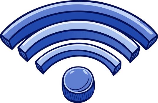 Blue Wireless WiFi Signal Icon with a Button in Cartoon Style vector