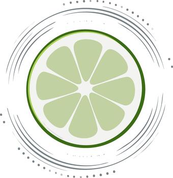 Stylized Lime Slice Graphic with Swirling Lines, Green Citrus Fruit Segment, Circular Slice Design Element vector