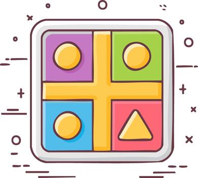 Cartoon geometric shapes puzzle game in squares and circle and triangles illustration vector