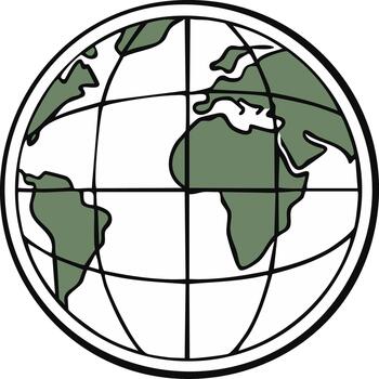 Stylized graphic of the Earth showing continents and longitude latitude lines vector