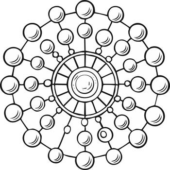 intrincado circular modelo con conectado círculos y central cubo vector