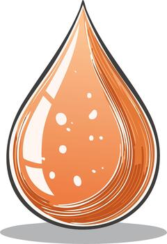 Orange liquid drop illustration, isolated design element in retro style with a shadow vector