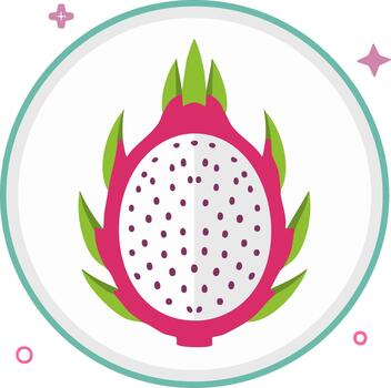 Vibrant Dragon Fruit Illustration with Simple Design Elements in a Modern Style, Set in a Circular Frame with Pink Accents vector