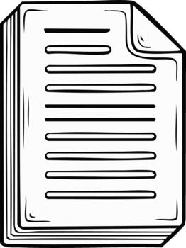 Stack of documents with text lines and a folded corner, hand-drawn illustration vector