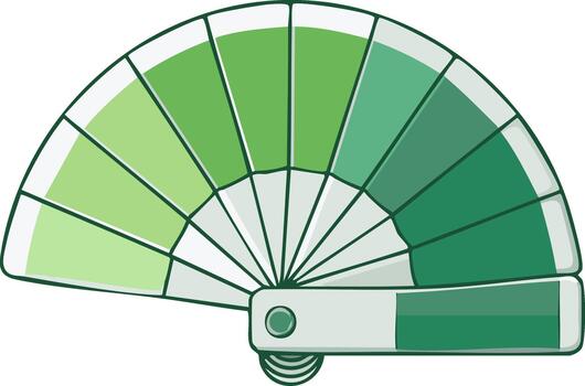 Gradient green color swatch fan illustrating a spectrum of diverse shades and hues for design vector