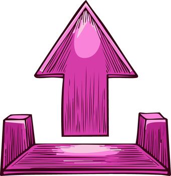 Hand drawn pink upload arrow symbol illustration for sending data or indicating growth vector