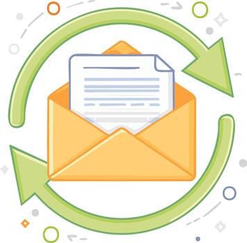 correo electrónico ciclo con sobre, mensaje y flechas transporte intercambiar y comunicación vector