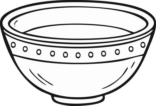 Simple black and white line art illustration of an empty serving bowl with decorative dot pattern vector