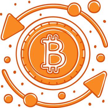 Bitcoin cryptocurrency exchange process with arrow symbols and circular motion graphic vector
