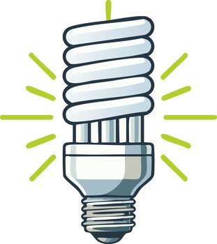 Stylized Illustration of Energy Efficient Lightbulb with Rays Emanating from It Symbolizing Power and Energy Conservation Concept vector