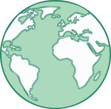 Stylized Globe with Continents and Oceans in Simple Outline Style vector