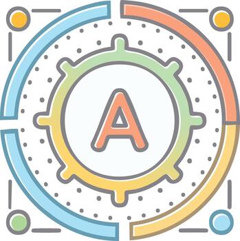 Artificial intelligence automation and data processing system icon with central A letter vector