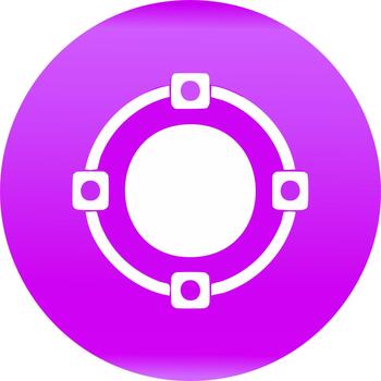Geometric concentric circles with four anchor points and small squares in vibrant purple gradient vector