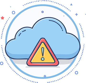 Stylized cloud computing error alert with triangle warning symbol icon vector