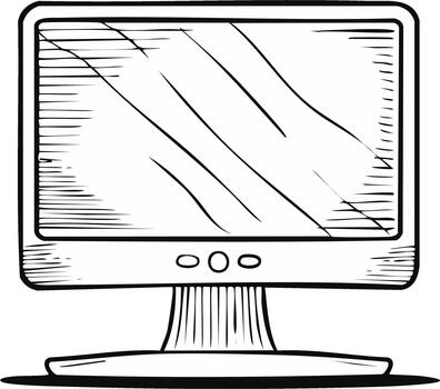 Hand drawn illustration of a computer monitor with buttons and stand graphic vector