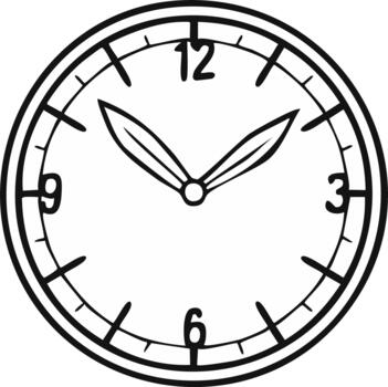 Hand Drawn Clock Face Showing Time with Numerals and Hands vector