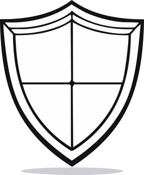 Black outline of a shield shape with a cross design inside, security concept vector