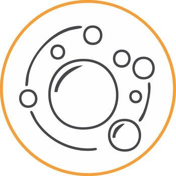 Line art icon of a simple solar system or atomic structure with orbiting particles in an orange circle vector