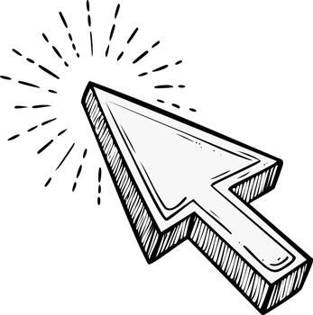 dibujado a mano cursor hacer clic concepto ilustración con ligero Estallar efecto vector