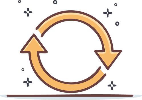 naranja mano dibujado circular flecha lazo símbolo para recargar reciclar o repetir proceso vector