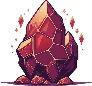 A vibrant stylized magical red crystal gem with sparkling floating fragments vector