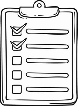 Clipboard checklist with checkmarks and empty boxes, hand-drawn illustration vector