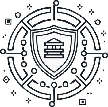 Cyber Security Shield Building Network Digital Protection Line Icon vector