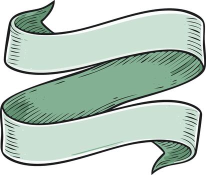Vintage green ribbon banner scroll element hand drawn with retro style shading vector