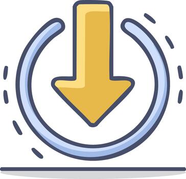 Download arrow icon within a circular progress element for digital data transfer vector