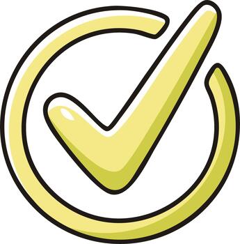 Yellow Check Mark Inside a Circle Simple Icon With Outline and Highlights vector
