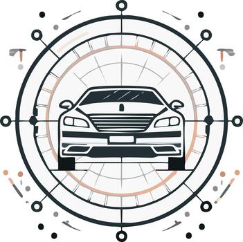 Modern Car Front View Icon with Abstract Digital Technology Interface and Connectivity Data vector