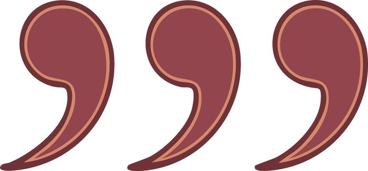 Set of three stylized red comma punctuation mark icons for design and typography vector