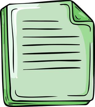 Hand-drawn illustration of a stack of lined paper pages with a bent corner vector