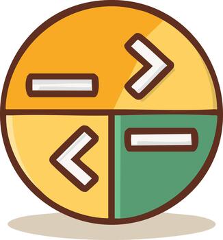 Abstract circle divided into sections with symbols of minus, greater-than, less-than, and minus signs vector