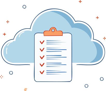 nube informática tecnología con portapapeles Lista de Verificación para datos administración y tarea terminación vector