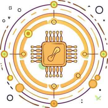 resumen computadora chip en naranja círculos tecnología concepto ilustración vector