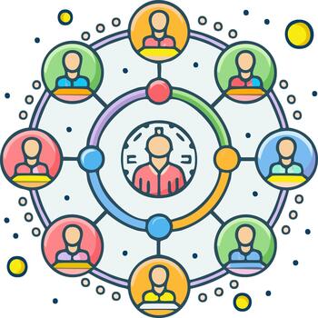 Digital social network icon showing a central person connected to multiple individuals vector