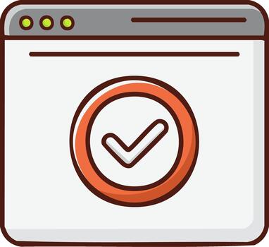 Digital browser window with a prominent checkmark icon indicating successful completion or validation vector