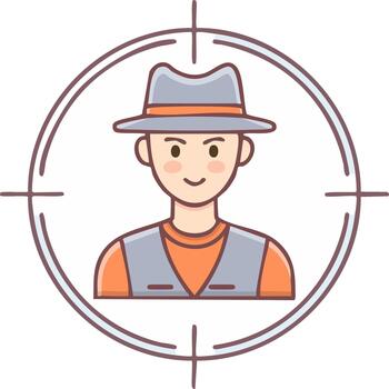 Man Portrait with Target, Hat and Vest Concept Illustration, Aim Focus, Outline Character, Flat Style Design for Web or App vector
