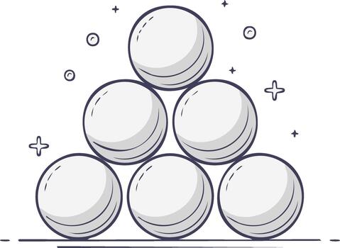 Stack of six round balls forming a pyramid, with sparkling stars and circles vector