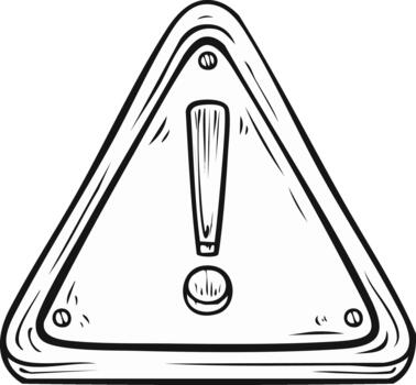 Cartoon triangular warning sign with exclamation mark as alert or hazard symbol vector