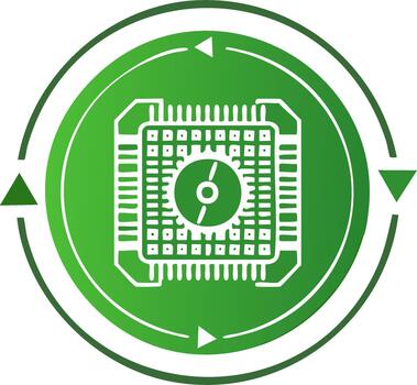 verde tecnología icono con un computadora chip procesador y circular reciclaje flechas para sustentabilidad vector