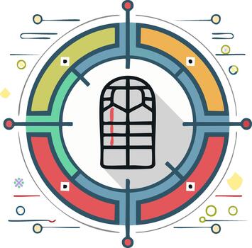 circular mapa con Clásico ventana y vistoso secciones diseño ilustración vector