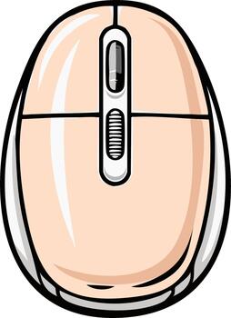 dibujos animados ilustración de un beige computadora ratón con Desplazarse rueda para digital espacio de trabajo vector