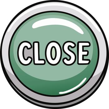 Shiny green close button icon with a glossy effect in a cartoon style illustration vector