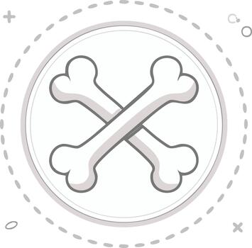 cruzado dibujos animados huesos icono con rayado circulo y geométrico formas vector