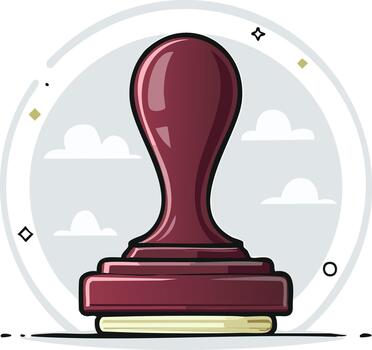 Stylized Approval Stamp Illustration Red Rubber Stamp Symbol with Cloudscape Background for Verification and Certification vector