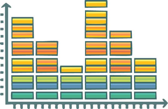 Colorful bar graph with stacked segments illustrating growth and data analysis vector