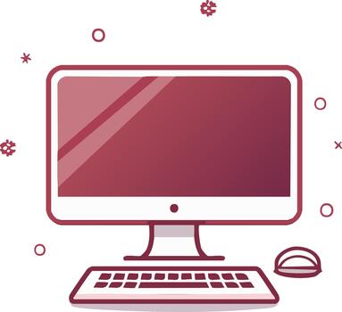 illustration of a modern desktop computer workstation with keyboard and mouse vector
